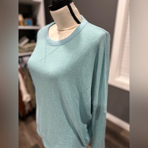 Aerie Small Knit Sweater Soft Oversized Boho Sweatshirt Blue Shirt - Picture 2 of 7